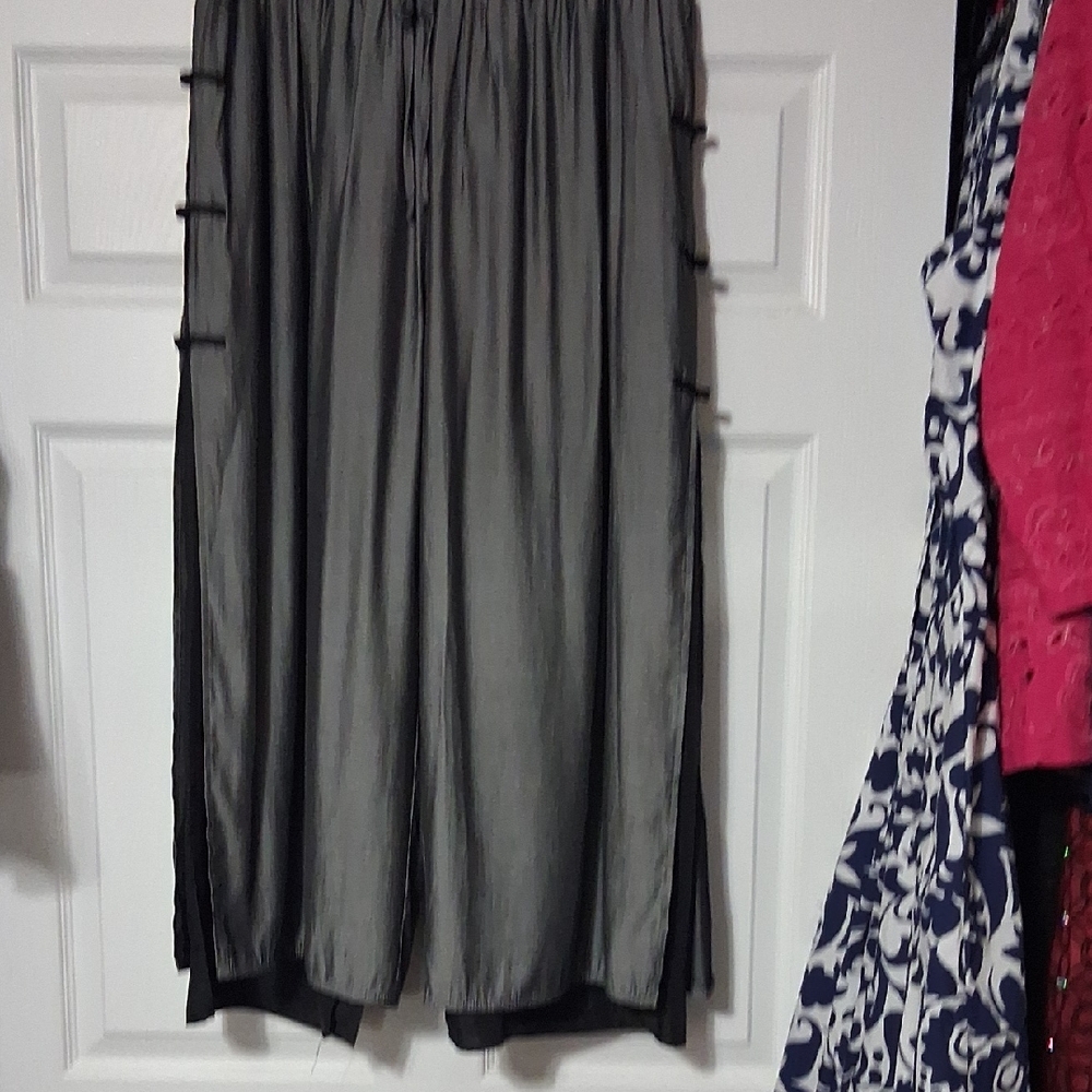 Black Sheer Overlay Maxi Palazzo  Below Knee Pants